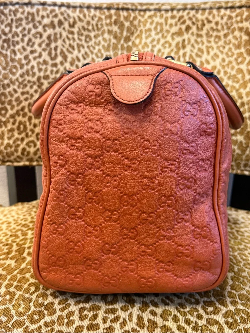 💯Authentic! GUCCI GG Guccissima Medium Joy Boston Bag Brown/Orange/Rust Leather